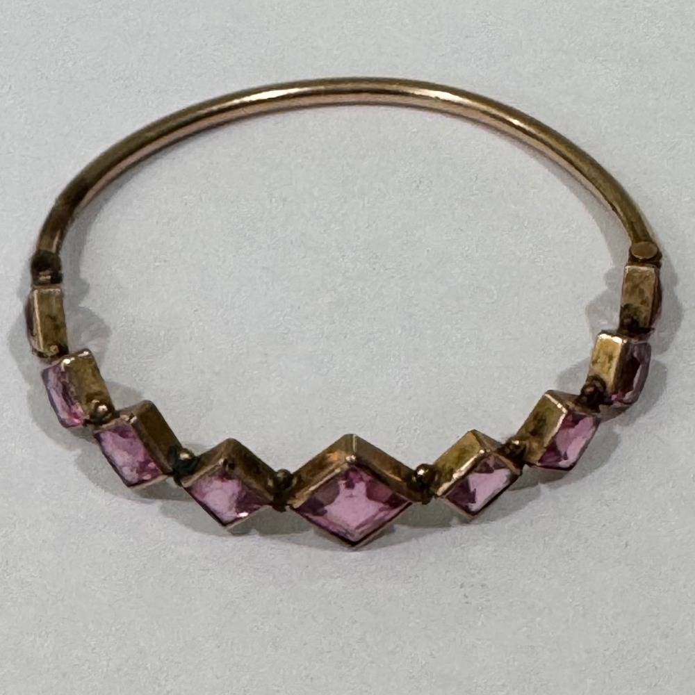 Antique Bangle Bracelet Women Gold Filled Pink Paste Stone Victorian Hinged